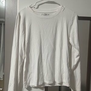 Abercrombie & Fitch White Ribbed Long Sleeve Top